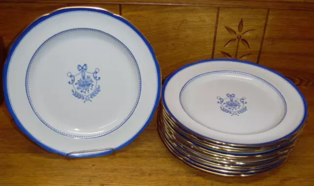 12 Copeland Spode Fine Stone Dinner Plates - Y3053 Blue Newburyport - 10 1/4"