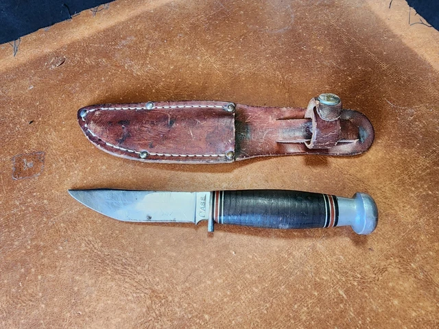 Vtg Case 1940-65 Stacked Leather Fixed Blade Hunting Knife W/ Original Sheath