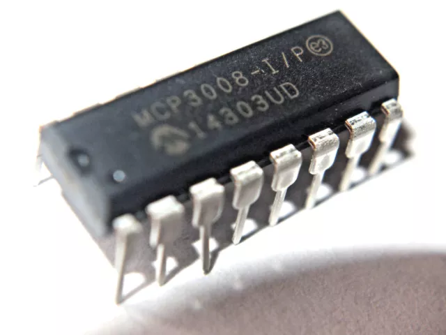 Microchip IC MCP3008 - I/P 10Bit ADC 2.7V 16DIP 8CH SPI - Arduino Pi ARM PIC AVR