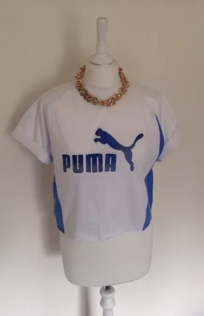 Womens Vtg Retro Bright Bold Puma Athletic Reworked Sports Crop Top Bralet Uk L