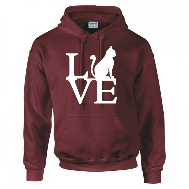 Divertente Cat " Love Gatti " Felpa con Cappuccio