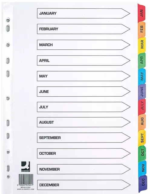 Index A4 File Folder Subject Dividers Organiser Jan-Dec Multicoloured Tab