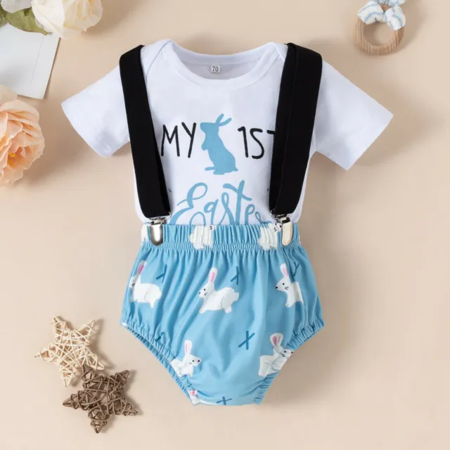 Set outfit corto bavaglino lettera giorno di Pasqua stampa coniglio neonato neonato bambine bambine