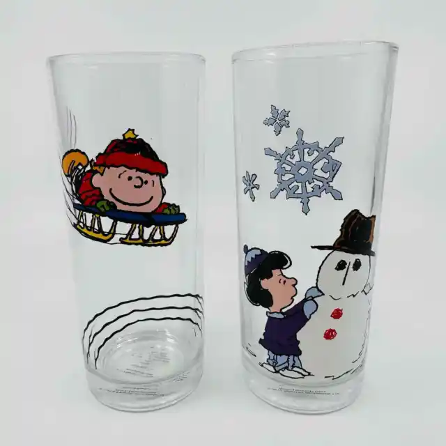 2012 Peanuts Charlie Brown & Lucy Tumblers Holiday Themed Christmas Glasses