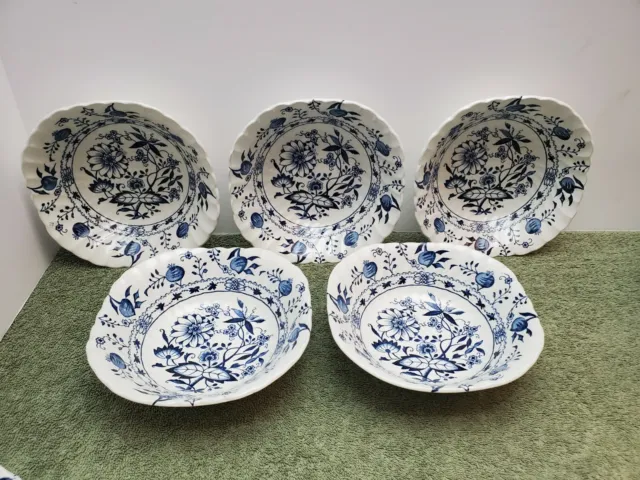 5 Johnson Brothers England “Saxony” Blue Onion Square Cereal Bowl