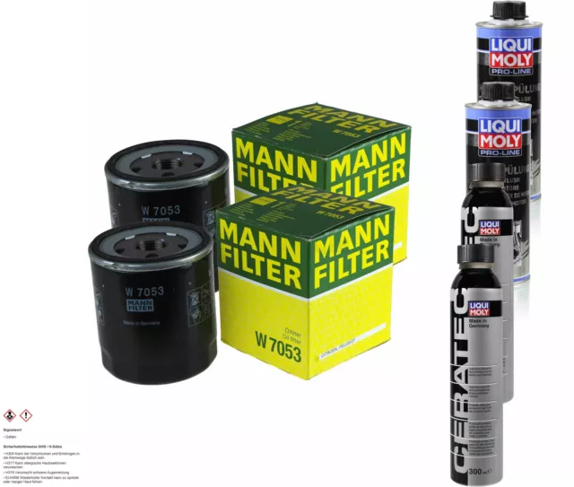 2xMANN-FILTER ÖLFILTER-W 7053 +2xLiqui Moly Pro-Line Motorspülung/2x Cera Tec