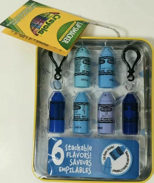 Crayola Lip Smacker Mini Lip Balms 6 Stackable Flavors In Tin, 2 Keychain Clips/