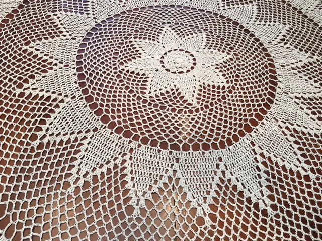 Round Handmade Crochet Lace Tablecloth  COLOR BEIGE 100 % COTTON -