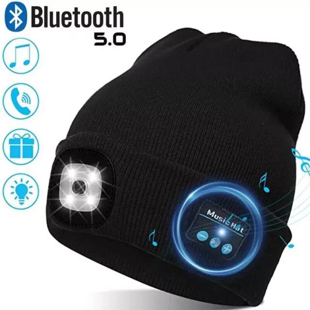 Rechargeable Wireless Bluetooth LED Hat with Music Speakers Light Beanie Warm