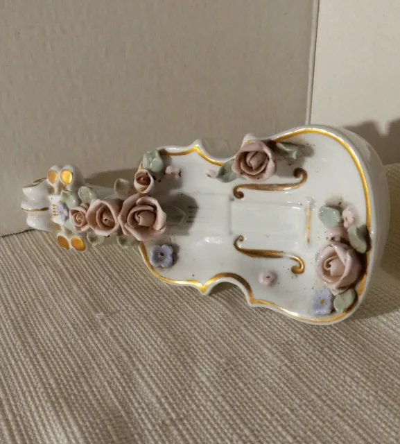 Vintage Lefton China Violin Cello Instrument Floral Figurine Roses Hand Painted