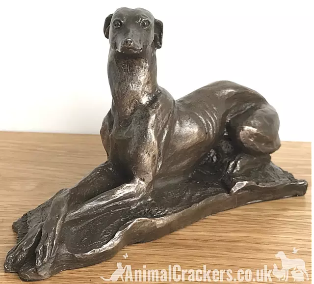 Genuine heavy Cold Cast Bronze Laying Greyhound ornament figure by Harriet Glen