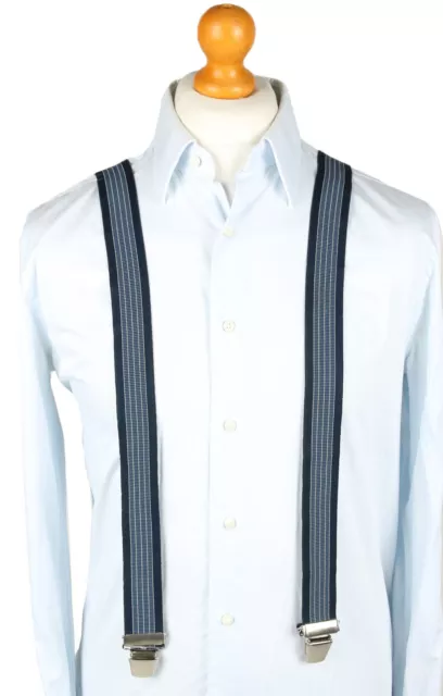 Vintage Braces Suspenders Adjustable Elastic 80s Retro Clip On Navy - BS015