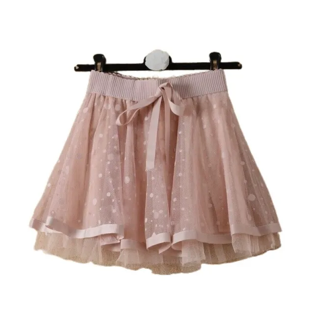 Girl Lace Mesh Skirt Pleated Mini Underskirt Culotte Half Slip Tutu Frill Skirts
