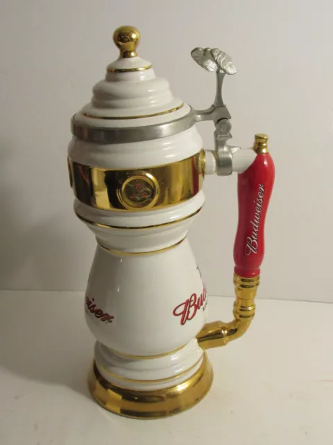 Anheuser-Busch Budweiser Draught Tower Stein CS461 White w/ COA & Box NICE 3