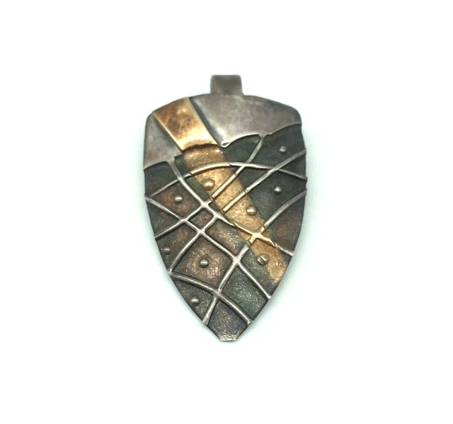 Vintage Silver Gold Arrow Head Pendant Signed Western Artisan Southwest