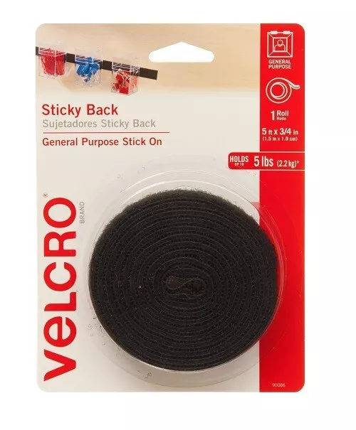 VELCRO Brand 5 Ft x 3/4 In | Black Tape Roll with Adhesive