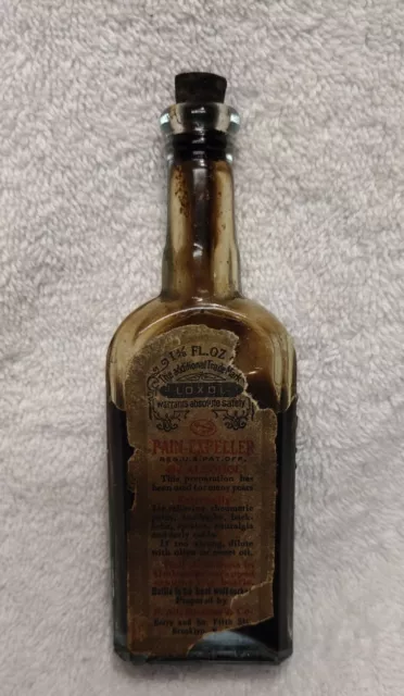 Antique 1900 LOXOL PAIN-EXPELLER Quack Medicine Glass Bottle w/ Contents.