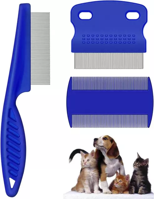 3 Pcs Pet Flea Combs, Fine Teeth Pet Comb Grooming Set for Cat Dog Flea Lice,