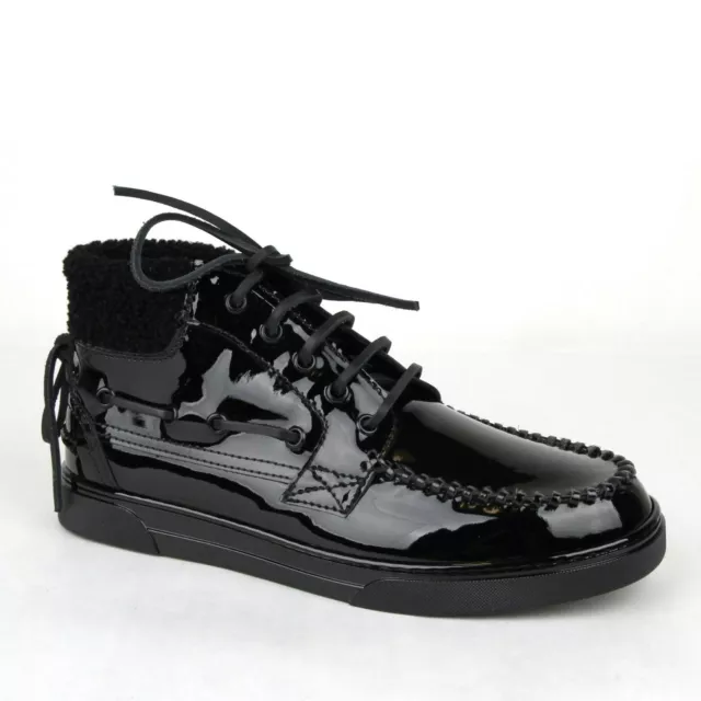 $695 YSL Saint Laurent Men's Black Patent Leather Hi Top Sneakers 471749 1000