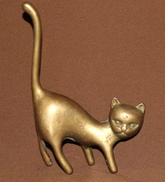 Vintage Small Hand Made Brass Cat Figurine