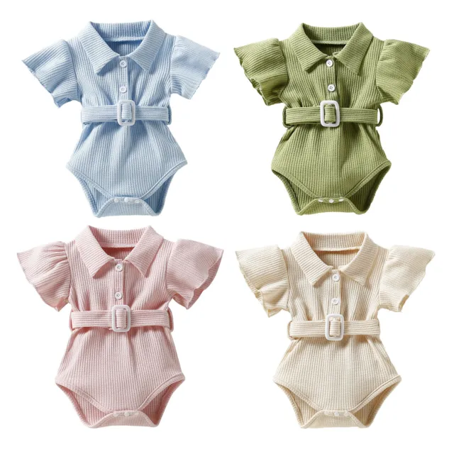 Infant Baby Girls Romper Newborn Bodysuit Solid Ruffle Short Sleeve Jumpsuit Top