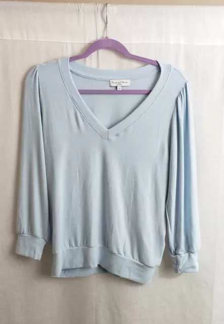 Michael Stars Top Blouse Light Blue Size Medium Pintuck Shoulders V-neck Knit