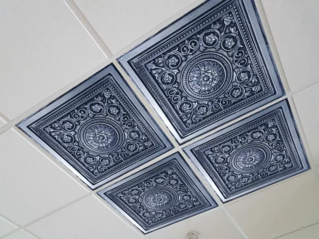 Washable PVC Ceiling Tiles 2' x 2' Lay-in Tile Mold Free, Majesty Silver Black Washable PVC Ceiling Tiles 2' x 2' Lay-in Tile Mold Free, Majesty Silver Black