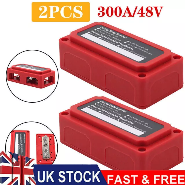 2PCS 300A 48V Studs Bus Bar Distribution Box Terminal Block Heavy Duty UK STOCK