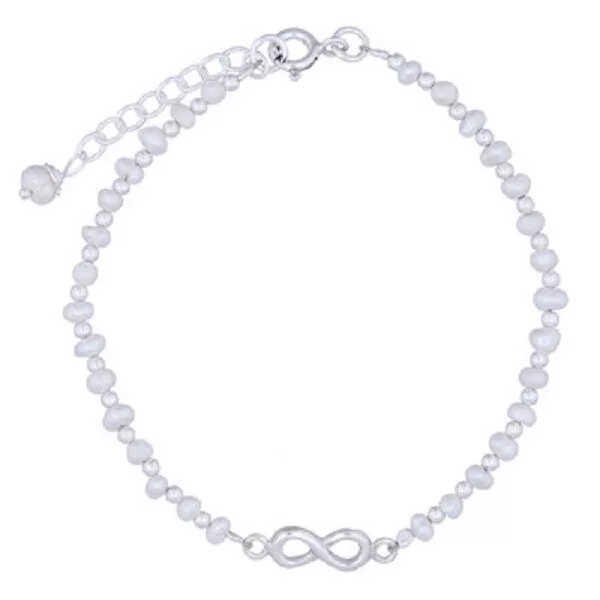 Silver Charm Bracelet Freshwater Pearl and Sterling Silver Infinity Symbol