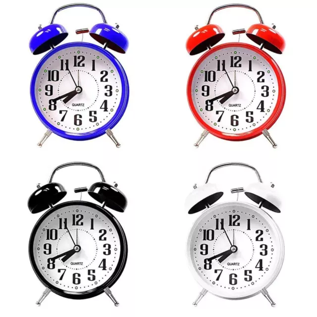 KHIM Classic Double Bell Alarm Clock Quartz Movement Bedside Night Analog Clock