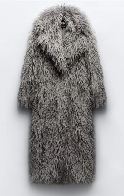 ZARA LIGHT GREY Extra Long Faux Fur Coat BNWT , 1255/707 £199.00