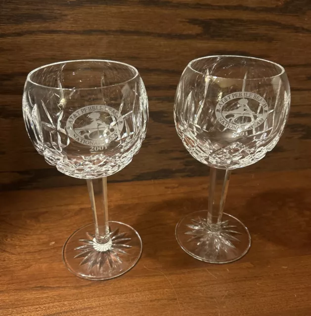 AT&T Pebble Beach Pro Am 2001 Waterford Crystal Wine Glasses - Set of 2 Exc Cond