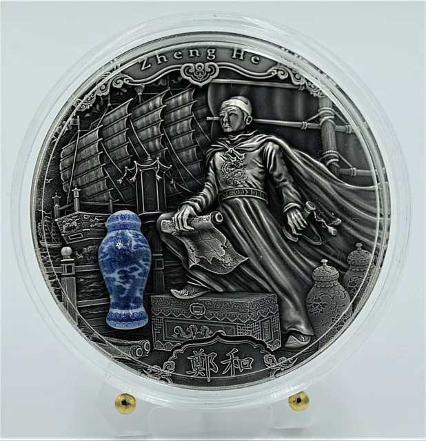 2020 Niue - Zheng He Famous Explorers 2 Oz Silver Coin with Porcelain insert
