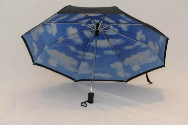 New Umbrella Compact Automatic Sturdy Travel Black with Blue Sky / White Clouds