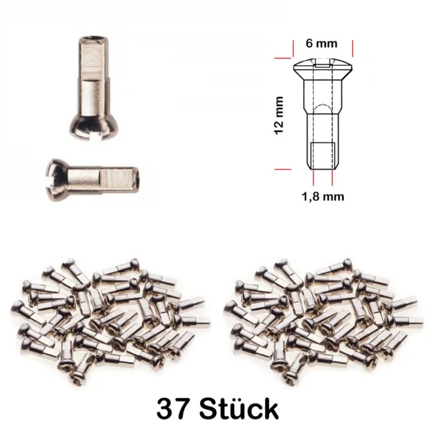 37 Stück Sapim Speichen Nippel Fahrrad Felge ROSTFREI 1,8mm x 12mm Messing