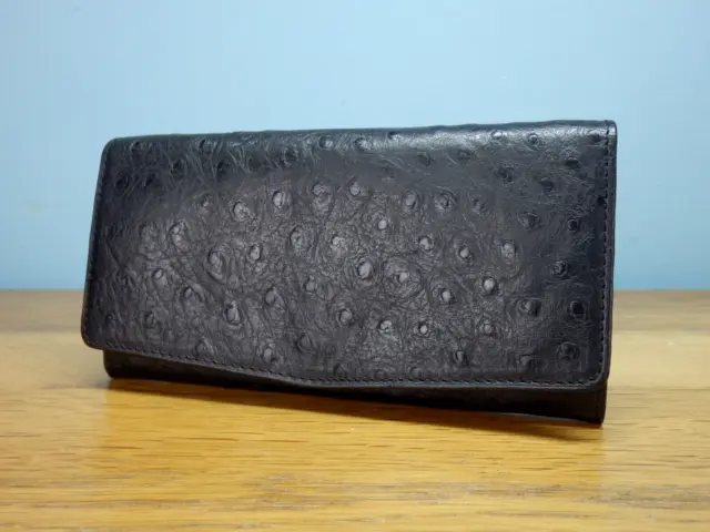 KATANA - New - black nobbly textured leather bifold wallet with clasp purse