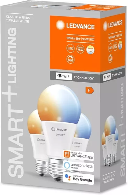 LEDVANCE Smart LED Lamp Bulb with WiFi Technology  E27 Dimmable White pack 3