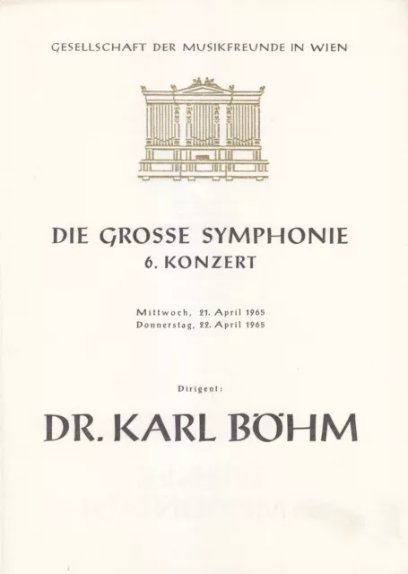 Konzertprogramm 1965 Wiener Musikverein Karl Böhm Mozart Letzte 3 Symphonien