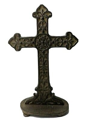 Vintage Rusty Ornate Cast Iron Metal Gothic Religious Celtic Cross Self Standing