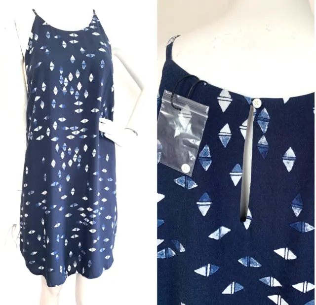 NEW Olive + Oak Dress Shift A-Line Geometric Print Sleeveless Lined Blue M
