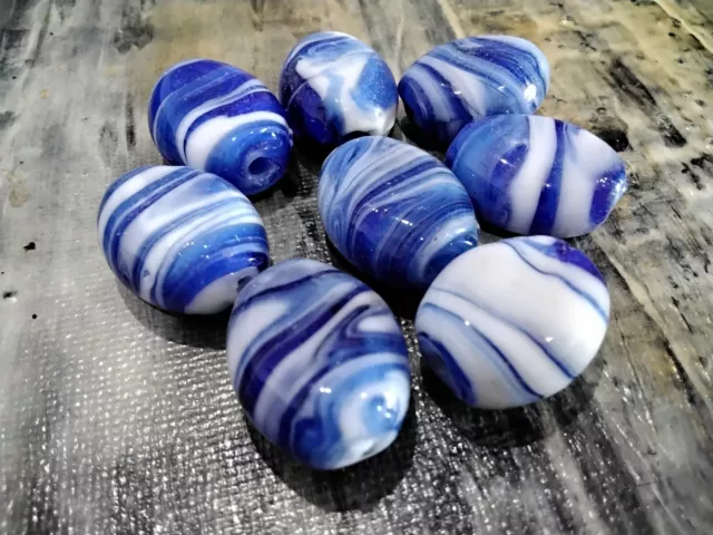 Handmade Lampwork Beads, Flat Oval, 21x17x12mm, Royal Blue, 10 pce