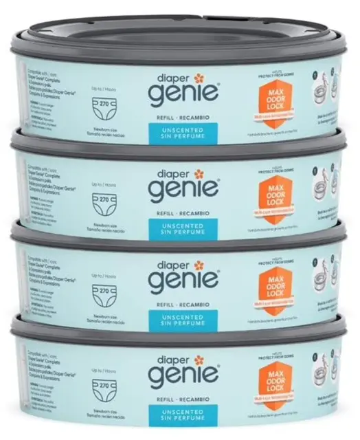 Diaper Genie Refill Bags 270 Count (Pack of 4) with Max Odor Lock | Holds up to