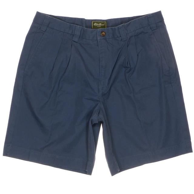 eddie bauer chino shorts mens size 38 actual 37 pleated blue cotton four pockets