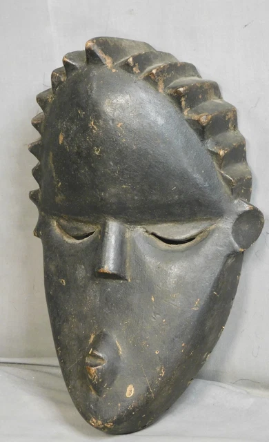 Vintage African Tribal Hand Carved Wooden Mask DAN Great Black PATINA 1970s WORN