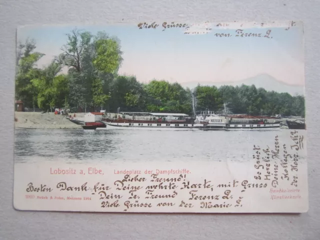 alte AK, Lobositz a.Elbe, Landeplatz der Dampfschiffe Dampfer "Meissen", 1907