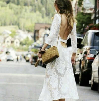 For Love And & Lemons San Marcos White Long Backless Midi Lace Dress size XS