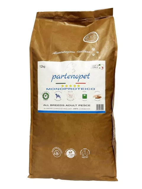 Partenopet Adult All Breeds Mono Pesce Crocchette per Cani 100% Naturali 12 kg