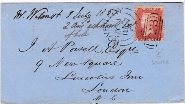 1857 QV FINE 1d PENNY RED STAMP ON COVER COVENTRY SPOON SCARCE E TYPE DUPLEX
