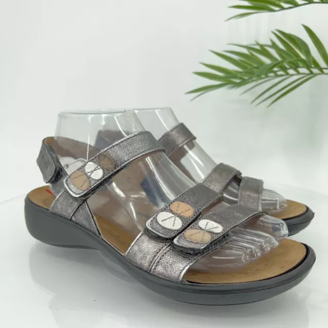 Romika Women Ibiza Slingback Sandal 38 7 Silver Leather Strap Wedge Shoes Comfy