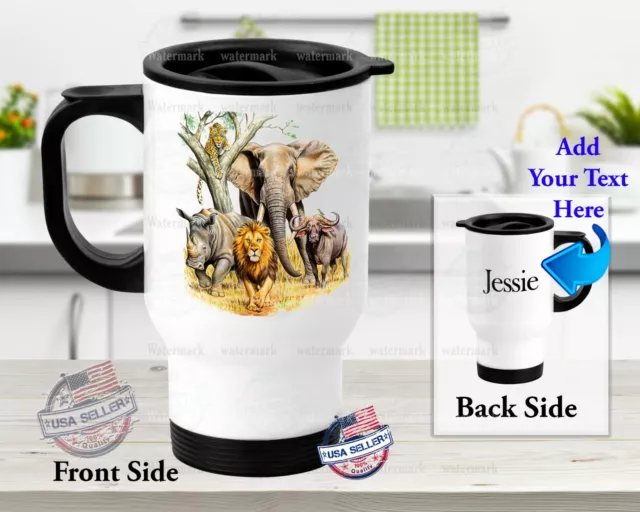 Personalized Stainless Steel Tumbler 14oz Travel Mug Wild African Safari Design
